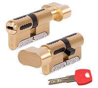 IFAM WX1000 Bombin de Seguridad 30x30 Color Laton CON POMO Cilindro Bombillo Reforzado DOBLE EMBRAGUE Antirotura Antibumping Antitaladro Leva Antiextracción Cerradura para Puerta 5 Llaves y Tarjeta