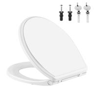 iFealClear Asiento de inodoro redondo de cierre suave con tapa, repuesto de asiento de inodoro con pernos y parachoques antideslizantes, compatible con Kohler, American Standard, TOTO, liberación con