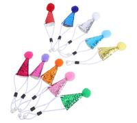 ifundom 20 Mini Sombreros de Fiesta para Mascotas, Cono de Fiesta con Pompones, Color Perla, Tamaño Pequeño para Perros, Gatos y Peluches, Decoración Portátil para Cumpleaños