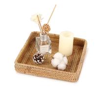 IGNPION Bandeja cuadrada de ratán para servir, cesta decorativa de mimbre, soporte para toallas de baño, mesa de café, organizador para vajilla, maquillaje, tocador, vela, adorno, perfume