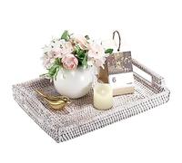IGNPION Bandeja de ratán para servir para el hogar, baño, toalla de invitados, exhibición decorativa, almacenamiento de mesa tejida con asa, organizador de escritorio para vajilla, cocina, adorno