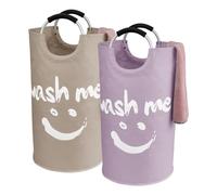 IHOMAGIC 2 Piezas Cesta de Lavandería con Manija de aleación, Cesto Ropa Sucia Plegable, Almacenamiento de Botellas de depósito, Bolsa de Almacenamiento de Equipos de Gimnasio - 95L (Púrpura y Caqui)