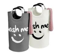 IHOMAGIC Set de 2 Grande Cesto Ropa Sucia con Asa, 95L Cesto de Lavandería Redondo de Tela Oxford, Plegable Colector de botellas para Juguetes, Toallas, Mantas, Esterillas de Yoga (Gris Oscuro/Beige)
