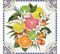 IHR Ideal Home Range Servilletas de cóctel desechables de 3 capas de papel para fiesta, 5 x 5 pulgadas, cítricos mediterráneos, 20 unidades