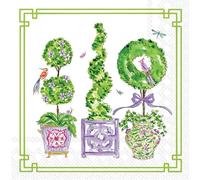 IHR Ideal Home Range Servilletas de cóctel Rosanne Beck desechables de 3 capas de papel para fiesta, 5 x 5 pulgadas, topiarios morados y verdes, 20 unidades
