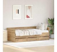 Iiaky Sofá Cama con 3 Cajones Cama con Almacenaje Camas de día, Sofá Cama Individual-Roble artisan-90 x 190 cm