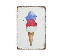 IINKUEYK Patriotic Ice Cream Cone Tin Sign Vintage Red White Blue 4th of July Metal Wall Decor For Kitchen Diner Cafe Porch 8 X 12 inch