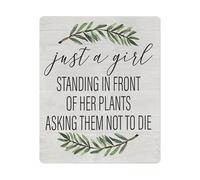 IINKUEYK Standing In Front Of Her Plants Funny Quote Metal Tin Sign Vintage Plant Lover Wall Decor for Home Office Garden Room 8 X 12 in
