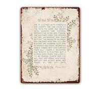 IINKUEYK Strength and Dignity Proverbs 31 Woman Vintage Metal Tin Sign with Floral Botanical Design Inspirational Wall-Art 8 X 12 inch