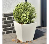 IKAYAA 2 Unidades Macetero Alto 30 x 30 x 30 cm Diseño Moderno para Plantas de Interior y Exterior, Maceta Grande de Acero, Jardinera Alta Acero/Blanco