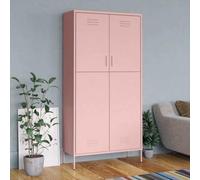 IKAYAA Armario de Acero, Armario Escobero, con Ventilación, Multifuncional, 90 x 50 x 180 cm, para Aspirador, Productos de Limpieza, Ropa, Rosa