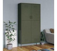 IKAYAA Armario de Acero, Armario Escobero, con Ventilación, Multifuncional, 90 x 50 x 180 cm, para Aspirador, Productos de Limpieza, Ropa, Verde Oliva