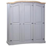 IKAYAA Armario Dormitorio con 3 Puertas, Armario de Pino Mexicano Estilo Corona Armario Ropero Armarios Juvenil 150,5 x 52 x 170 cm Cuerpo Gris y Parte Superior marrón