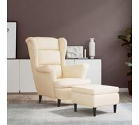 IKAYAA Butaca Viena con Taburete, Sillon Nordico, Sillón Escandinavo, Sillón Orejero, Butaca Viena, Relax Orejeras Escandinavo en Terciopelo Sillones Comodos para Salón o Dormitorio Crema