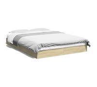 IKAYAA Cama 140 x 200 cm Madera, Base Tapizada, Cama Doble, Base para Polchón, Cama Somier de Listones de Madera, Cama Juvenil, Roble Sonoma
