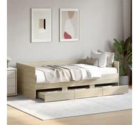 IKAYAA Cama con 3 Cajones, Cama con Almacenaje, Sofá Cama, Somier con Espacio de Almacenamiento, Diván Cama 100 x 200 cm Roble Sonoma