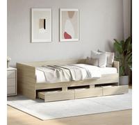 IKAYAA Cama Con 3 Cajones y Almacenaje, Sofá Cama, Somier Con Espacio de Almacenamiento, Diván 90 x 190 cm Roble Sonoma