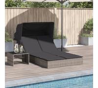 IKAYAA Cama de Ratán para Patio con Capota, Tumbona Doble de Ratán, Sofá Cama Doble para Jardín, Patio Trasero, Porche, Césped, Gris