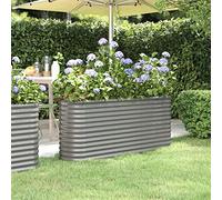 IKAYAA Jardinera Alta Exterior Arriate Rectangular Macetas Exterior Jardinera Metal para Cultivo de Plantas en Exterior Patio Terraza Gris 152 x 40 x 68 cm