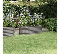 IKAYAA Jardinera Alta Rectangular Metal Exterior para Cultivo de Plantas en Patio Terraza Arriate Macetas Gris 114 x 40 x 36 cm