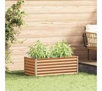 IKAYAA Jardinera Alto de Acero Inoxidable, Macetero Grande Exterior, Maceta Alta Exterior y Terraza, Maceta Grande, Jardinera Alta Marrón Claro 98 x 50 x 36 cm