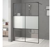 IKAYAA Mampara Ducha Fija 140 x 195 cm -Panel Pantalla Fijo Ducha - Mamparas de Ducha Fija con Vidrio ESG 5 mm - Mampara Fija Transparente Negro-Medio Esmerilado