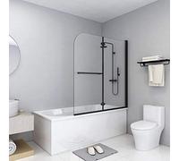 IKAYAA Mamparas de Bañera Plegable 2 Paneles Mampara Bañera Abatible Biombo de Baño de Vidrio Templado ESG 120x140 cm Transparente y Negro