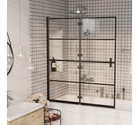 IKAYAA Mamparas de Bañera Plegable Mampara Bañera Abatible Biombo de Baño de Vidrio Templado 120 x 140 cm Transparente y Negro