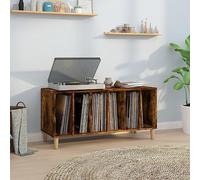 IKAYAA Mueble de Discos de Madera 100x38x48 cm, Tocadiscos de Vinilo Stand, Estanteria CD, Mueble para Discos y Vinilos, Roble Ahumado