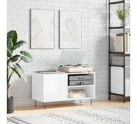 IKAYAA Mueble Tocadiscos 85x38x48 cm, Mueble de Discos de Madera, Tocadiscos de Vinilo Stand, Estanteria CD, Mueble para Vinilos, 5E4DS Blanco Brillante