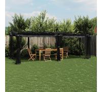 IKAYAA Pérgola de Jardín con Techo Retráctil y Paredes de Malla, Pérgola de Aluminio 6 x 3 m, Cenador de Jardín, Poliéster Resistente al Agua y a UV para Patio Terraza Exterior Antracita