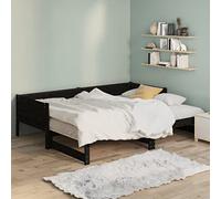 IKAYAA Sofá Cama Extraíble 3 Plazas Cama Divan Sofá Cama Matrimonio de Madera Estructura de Sofá Cama Diseño Moderno 2X(90x200) cm Negro