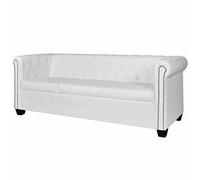 IKAYAA Sofá Chesterfield 3 Plazas con Respaldo Sofá de Salon de Cuero Sintético Sofá Chaise Longue Moderno para Salon Oficina Blanco
