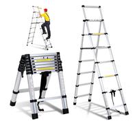 Ikodm Escalera telescópica Plegable de Aluminio de 2,0m+2,3m,Marco A, 6+7 peldaños, Escalera Extensible para Reparaciones de Techo, tamaño Plegado 69 cm, Capacidad de Carga de 150 kg