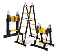 Ikodm - Escalera telescópica plegable de aluminio de 3,8 m, multifunción, portátil, carga máxima: 150 kg, antideslizante, color negro y amarillo