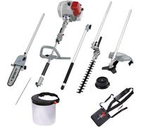 IKRA 4 en 1, herramienta multifunción a gasolina IBKH 33-1 | Cortacésped de 43 cm | Desbrozadora de Ø 25,5 cm | Tijera de seto telescópica de 40 cm | Desmalezadora | Lima para cadena y protector