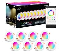 iLC Foco Empotrable LED Techo 8W(Equivalentes a 60 W), agujero 68-85mm, 16 Millones de Colores con Control por APP, 800LM, 2700K-6000K+RGB, IP44 Bluetooth Downlight para dormitorio salón (8 uds)