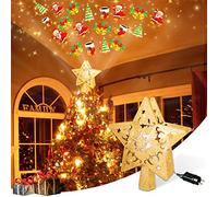 iLitLuk Estrella Adorno Copa del Árbol de Navidad, Estrella Brillante para la Parte Superior del Árbol con Proyector LED Giratorio Incorporado, Puntas del Árbol de Navidad, Copa del Abeto del Árbol