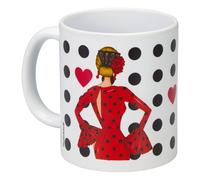 IllustrArte Taza Cerámica 350 ml “María Rojo” - Diseño Bailarina de Flamenco - Taza Blanca Impresa - Apta para Lavavajillas y Microondas - Regalo Original para Amantes del Baile