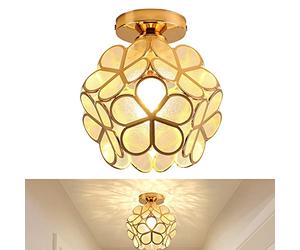Iluminación colgante nórdica, LáMpara de Techo de flor de cerezo, luz de techo con forma de pétalo Lámpara colgante vidrio soplado a mano E27 de un solo cabezal Restaurante hogar, rosa Dorado (Oro)