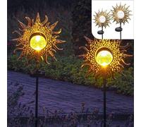 Iluminación exterior solar con estaca para el suelo - Juego de 2 - Lámparas LED para exteriores - Lámparas decorativas para jardín - Decoración de jardín con panel solar.
