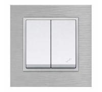 ILUMINASHOP ® Mecanismo pared Empotrable con Marco, 100-250V AC, Mecanismo Eléctrico 85x85mm, Fácil Instalación, Fácil de Limpiar (Interruptor Doble Conmutado, Gris Aluminio)