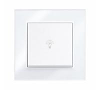 ILUMINASHOP ® Mecanismo pared Empotrable con Marco, 100-250V AC, Mecanismo Eléctrico 85x85mm, Fácil Instalación, Fácil de Limpiar (Interruptor Simple Pulsador, Blanco Cristal)