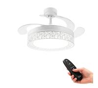 IluminaShop Ventilador de Techo con luz LED 66W con Luz CCT Regulable y Control de Intensidad, Motor DC 30W+Luz 36W, Silencioso, 6 Velocidades, 4 Aspas Retráctiles, Temporizador.