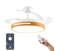 IluminaShop Ventilador de Techo con luz LED Smart-Haya con Luz CCT Regulable y Control de Intensidad, Motor DC 30W+Luz 36W, Silencioso, 6 Velocidades, 4 Aspas Retráctiles, Temporizador.