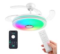 IluminaShop - Ventilador de Techo con luz Led Supernova, Mando a Distancia, Motor DC, 6 velocidades, Silencioso, Aspas retráctiles, función verano-invierno, temporizador, RGB, CCT