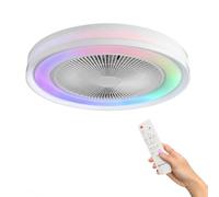 IluminaShop - Ventilador de Techo LED RGB, Temperatura de Luz Regulable, combinaciones de colores, Mando a Distancia, Temporizador y Función Verano/Invierno con Diseño Moderno Blanco