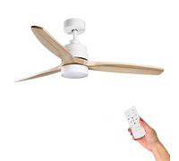 IluminaShop - Ventilador de Techo Led Wing-flat, con mando a distancia, motor DC 50W+Luz Led 18W, 6 velocidades, Silencioso,3 Aspas efecto madera, 132 cm, función verano-invierno, temporizador