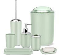 IMAVO Juego de Accesorios de baño - Juego de 6 Piezas de Accesorios de baño Verdes con Papelera, dispensador de jabón, jabonera, Soporte para Cepillo de Dientes y Taza, Soporte para Cepillo de