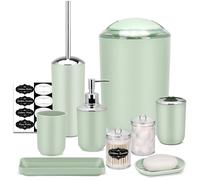 IMAVO Juego de Accesorios de baño - Juego de 8 Accesorios de baño Verdes con Papelera, dispensador de jabón, jabonera, Soporte para Cepillo de Dientes, Taza para Cepillo de Dientes, Soporte para